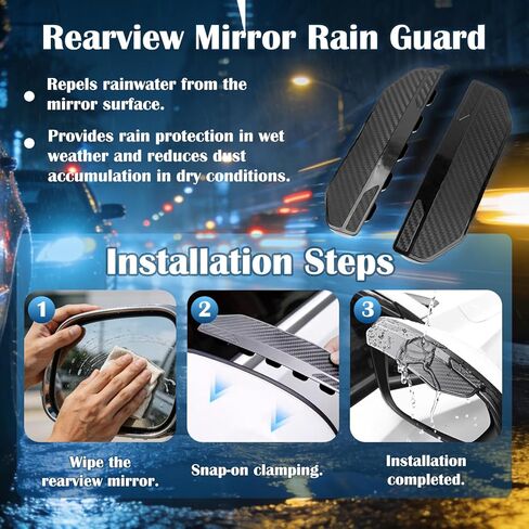 2PCS Universal Snap-On Side Mirror Rain Guards | Car Mirror Rain Visor Eyebrow Cover, Carbon Fiber Waterproof Protector for SUV, Truck, RV, Vehicle Accessories​​ in Saudi Arabia