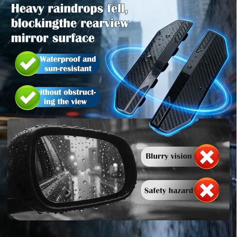 2PCS Universal Snap-On Side Mirror Rain Guards | Car Mirror Rain Visor Eyebrow Cover, Carbon Fiber Waterproof Protector for SUV, Truck, RV, Vehicle Accessories​​ in Saudi Arabia