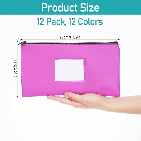 12-Pack Money Bags with Zipper, PU Leather Cash Pouches with Label & Card Holder, 11 x 6 Inch Bank Deposit Bags for Cash, Coins, Checks, Office Supplies, Cosmetics (12 Colors) in Saudi Arabia