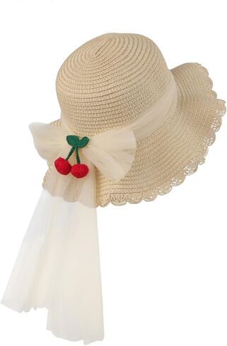 Girls Summer Straw Hat Wide Brim Cute Bowknot Beach Sun Hat UPF 50+Outdoor Kids Sun Protection Sun Visor Cap Age 2-6 Years in Saudi Arabia