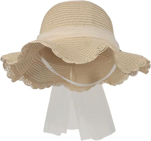 Girls Summer Straw Hat Wide Brim Cute Bowknot Beach Sun Hat UPF 50+Outdoor Kids Sun Protection Sun Visor Cap Age 2-6 Years in Saudi Arabia