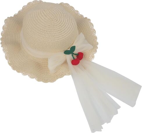 Girls Summer Straw Hat Wide Brim Cute Bowknot Beach Sun Hat UPF 50+Outdoor Kids Sun Protection Sun Visor Cap Age 2-6 Years in Saudi Arabia