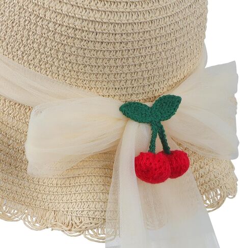 Girls Summer Straw Hat Wide Brim Cute Bowknot Beach Sun Hat UPF 50+Outdoor Kids Sun Protection Sun Visor Cap Age 2-6 Years in Saudi Arabia