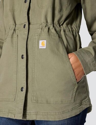 معطف قماشي نسائي من سلسلة ألياف TENCEL من Carhartt، مقاس مريح، زيتوني مغبر، مقاس صغير in Kuwait