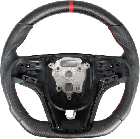 FREEMOTOR802 متوافق مع عجلة القيادة شيفروليه كامارو 2012-2015، مجموعة عجلة القيادة المصنوعة من ألياف الكربون والجلد السويدي الصناعي مع خياطة حمراء in Kuwait
