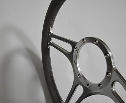 Flashpower 14''Satin Troika Billet Full Wrap 9 مسامير عجلة القيادة مع طبق 2 بوصة وزر قرن (أسود) in Saudi Arabia