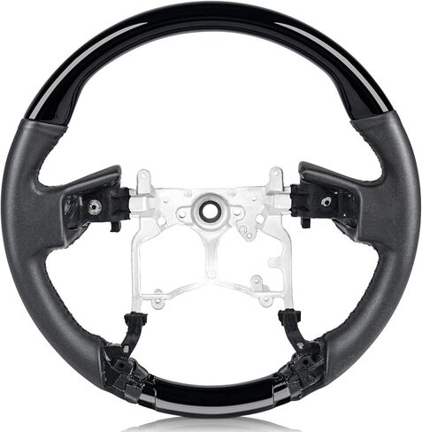 عجلة قيادة بيانو سوداء لسيارة Toyota Tundra 2014-2021، Tacoma 2012-2023، 4Runner 2010-2024، Sequoia 2014-2022، شكل دائري على طراز OEM، مقبض جلد أسود لامع وناعم in Kuwait