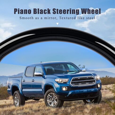 عجلة قيادة بيانو سوداء لسيارة Toyota Tundra 2014-2021، Tacoma 2012-2023، 4Runner 2010-2024، Sequoia 2014-2022، شكل دائري على طراز OEM، مقبض جلد أسود لامع وناعم in Kuwait