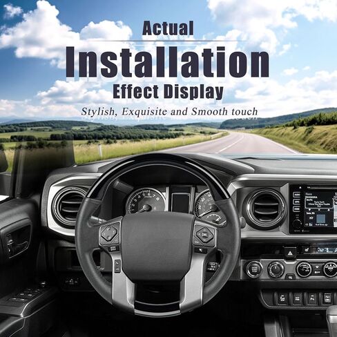 عجلة قيادة بيانو سوداء لسيارة Toyota Tundra 2014-2021، Tacoma 2012-2023، 4Runner 2010-2024، Sequoia 2014-2022، شكل دائري على طراز OEM، مقبض جلد أسود لامع وناعم in Kuwait