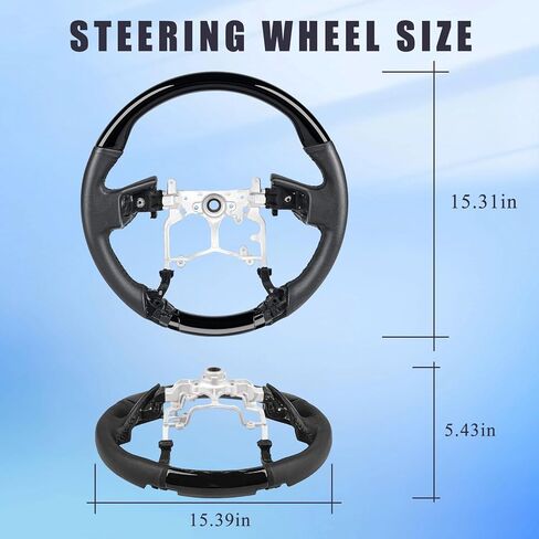 عجلة قيادة بيانو سوداء لسيارة Toyota Tundra 2014-2021، Tacoma 2012-2023، 4Runner 2010-2024، Sequoia 2014-2022، شكل دائري على طراز OEM، مقبض جلد أسود لامع وناعم in Kuwait