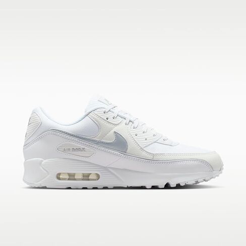 Nike Air Max 90 Premium Men's Shoes with Reflective Accents (White/White/Metallic Silver) Size 11.5 in Saudi Arabia