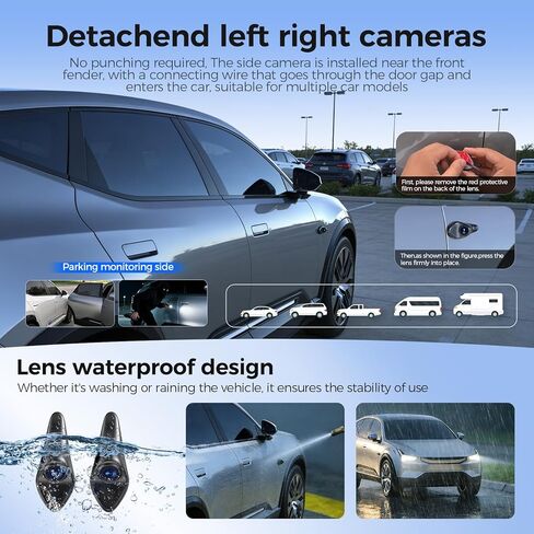 4 Channel Mirror Dash Cam,12" Rear View Mirror Camera,Dash Cam Front and Rear Side(Left,Right),Touch Screen DashCam,Automatic Reverse Camera, Parking Monitor，Free 128GB Card in Kuwait