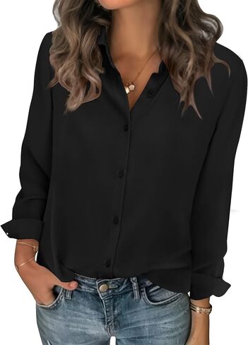 Zeagoo Women Blouses Chiffon Long Sleeve Button Down Shirts Business Causal Dressy Work Top V Neck Summer Spring Clothes in Saudi Arabia