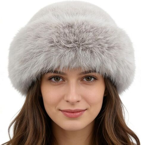 Winter Faux Fur Bucket Hat – Fluffy Furry Winter Hats for Women, Soft Mongolian Grey Bucket Hats for Woman Men in Saudi Arabia