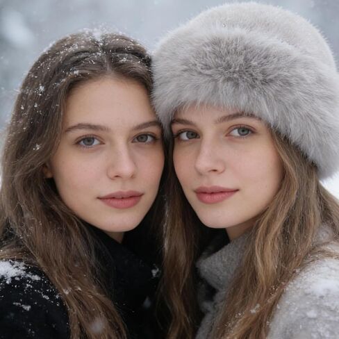 Winter Faux Fur Bucket Hat – Fluffy Furry Winter Hats for Women, Soft Mongolian Grey Bucket Hats for Woman Men in Saudi Arabia