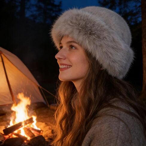 Winter Faux Fur Bucket Hat – Fluffy Furry Winter Hats for Women, Soft Mongolian Grey Bucket Hats for Woman Men in Saudi Arabia