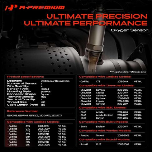 مستشعر الأوكسجين A-Premium O2 متوافق مع Chevy، GMC، Cadillac، Buick & More - Camaro، Colorado، Equinox، Impala، Traverse، Acadia، Canyon، ATS، CTS، SRX، STS، Enclave، Torrent - استبدال # 12590035 in Kuwait
