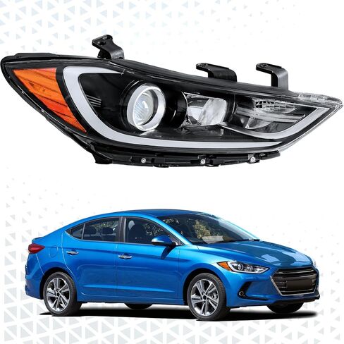 مجموعة المصابيح الأمامية الهالوجين PENSUN لمصباح أمامي Hyundai Elantra 2017 2018، عدسة شفافة عاكس كهرماني مبيت أسود (جانب السائق والراكب) in Saudi Arabia