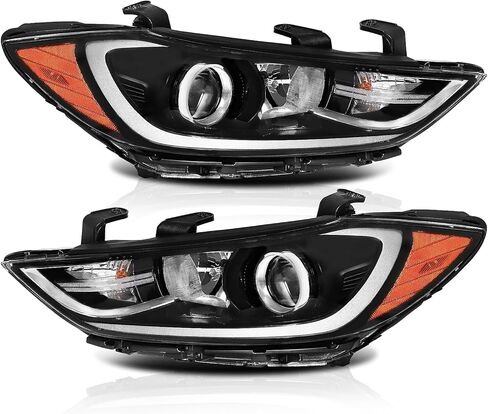 PENSUN Halogen Headlight Assembly For 2017 2018 Hyundai Elantra Headlamp, Clear Lens Black Housing Amber Reflector (Driver & Passenger Side) in Saudi Arabia