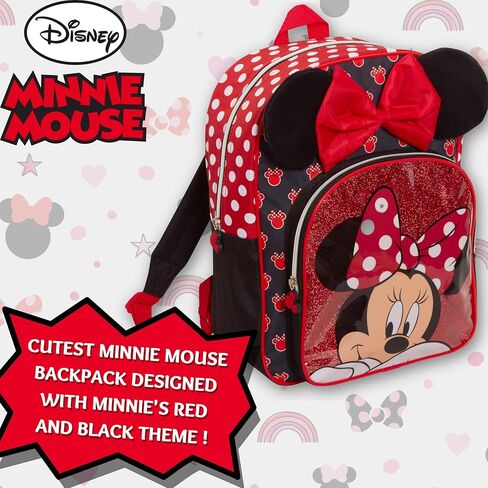 Disney Minnie Mouse Girls Backpack for Kids Luxury School Bag Nursery Rucksack Lunch Book Bag, Black/Red, One Size in Saudi Arabia