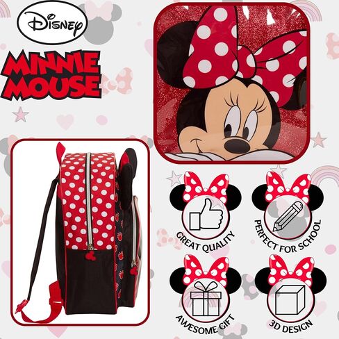 Disney Minnie Mouse Girls Backpack for Kids Luxury School Bag Nursery Rucksack Lunch Book Bag, Black/Red, One Size in Saudi Arabia
