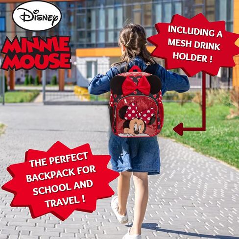 Disney Minnie Mouse Girls Backpack for Kids Luxury School Bag Nursery Rucksack Lunch Book Bag, Black/Red, One Size in Saudi Arabia
