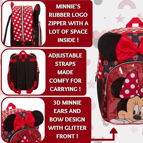 Disney Minnie Mouse Girls Backpack for Kids Luxury School Bag Nursery Rucksack Lunch Book Bag, Black/Red, One Size in Saudi Arabia