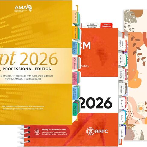 علامات تبويب فهرس جديدة مطورة لإصدار CPT 2026 وICD-10-CM 2026 AAPC، وعلامات تبويب الكتب الكاملة، وعلامات تبويب الكتب المرمزة بالألوان والمغلفة مع علامات الصفحة، ودليل المحاذاة والإشارة المرجعية (الكتاب غير مضمن) in Kuwait