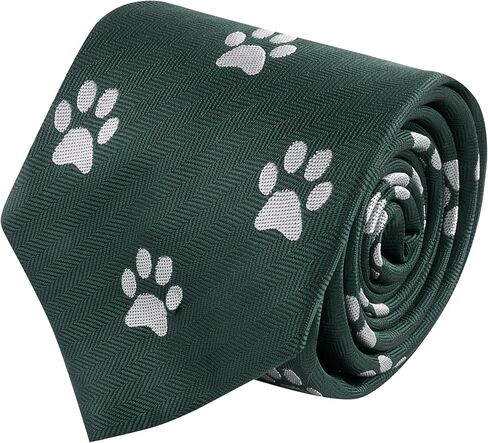 King & Priory Paw Print Dark Green Herringbone Embroidered Tie, Cat, Dog in Saudi Arabia