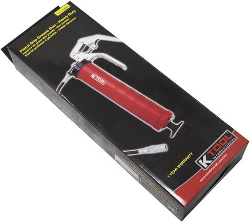 مسدس شحم بمقبض مسدس من K Tool International 73933 للكراجات ومحلات التصليح والأعمال اليدوية، 5000 رطل. السعة، رأس من الألومنيوم المصبوب، 14 أونصة حشوة مجمعة أو شفط، تحميل ثلاثي الاتجاهات، خرطوم مرن 18 بوصة، أحمر in Kuwait