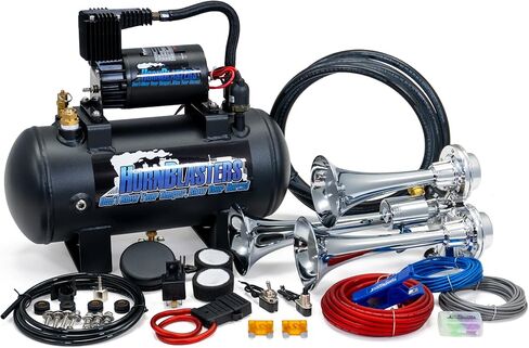 HornBlasters Stealth Black Caboose 127H Air Horn Kit – Compact 12V Air Horn System with 5–7 Sec Honk Time, Pre-Assembled Tank & Compressor, Loud Mid-Tone Horn for Cars, Trucks, SUVs in Saudi Arabia