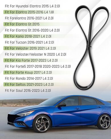 حزام محرك سيربنتين K060700 مناسب لشركة Hyundai Elantra/Kona/Tucson 2015-2021 L4 1.8L 2.0L، رقم الجزء البديل 6PK1780 11288507416 252122E300 8200004342 in Saudi Arabia
