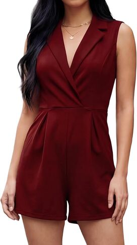 ECHOINE Dressy Rompers For Women V Neck Collar Sleeveless Shorts Jumpsuit One Piece Pant Suit in Saudi Arabia