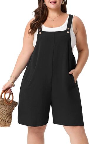 OLRIK Plus Size Rompers for Curvy Women - Comfy Summer Overalls Adjustable Straps & Pockets, Lightweight Short Jumpsuit in Saudi Arabia
