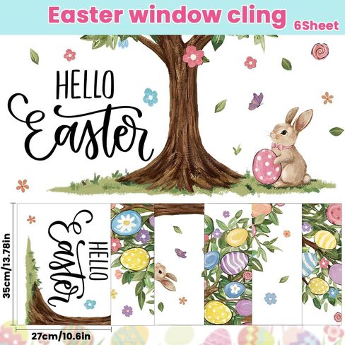 6 أوراق كبيرة جدًا من ملصقات نافذة شجرة عيد الفصح مقاس 31.5 بوصة، ملصقات زهور الأرانب ملصق مزدوج الجوانب لتزيين عطلة الربيع للأطفال في المنزل والمدرسة والمكتب والفصول الدراسية ومستلزمات الحفلات in Kuwait