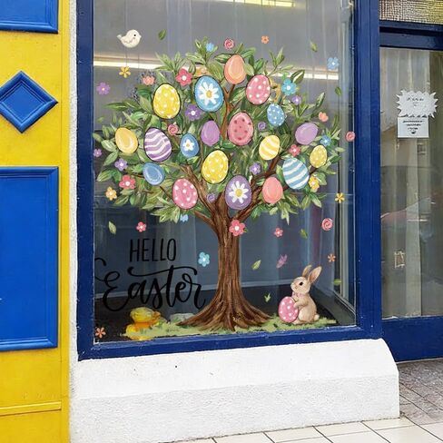 6 أوراق كبيرة جدًا من ملصقات نافذة شجرة عيد الفصح مقاس 31.5 بوصة، ملصقات زهور الأرانب ملصق مزدوج الجوانب لتزيين عطلة الربيع للأطفال في المنزل والمدرسة والمكتب والفصول الدراسية ومستلزمات الحفلات in Kuwait