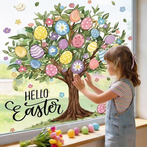 6 أوراق كبيرة جدًا من ملصقات نافذة شجرة عيد الفصح مقاس 31.5 بوصة، ملصقات زهور الأرانب ملصق مزدوج الجوانب لتزيين عطلة الربيع للأطفال في المنزل والمدرسة والمكتب والفصول الدراسية ومستلزمات الحفلات in Kuwait