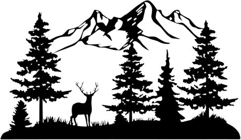 DecoSoul Mountain and Forest with Deer Metal Wall Decor, Hill and Trees Large Metal Wall Art, Nature and Forest Decor, Outdoor Lovers Gift, Home Decoration, Housewarming Gift for Living Room in Kuwait