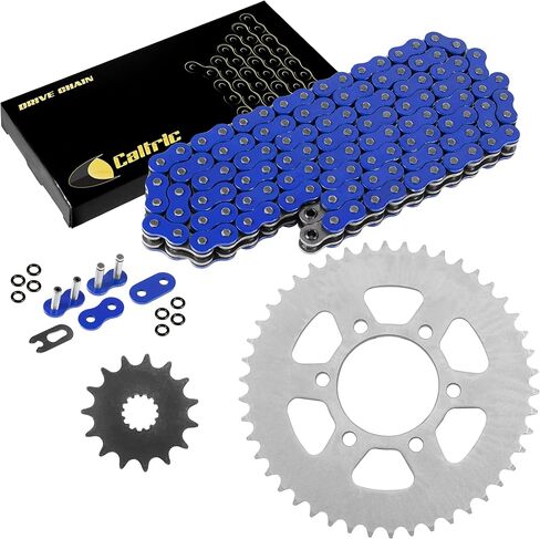 مجموعة سلسلة القيادة والعجلات المسننة الزرقاء من Caltric O-Ring متوافقة مع Kawasaki Ex650 Ex-650 Ninja 650R 2006-2014 in Kuwait