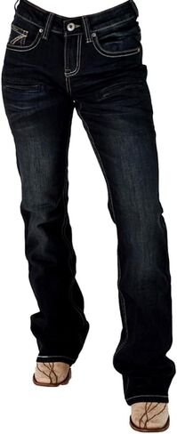 حذاء رياضي من Cowgirl Tuff Western Jeans للنساء ذو ​​قصة طويلة وغسيل متوسط ​​من JTRAIN in Kuwait