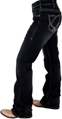 حذاء رياضي من Cowgirl Tuff Western Jeans للنساء ذو ​​قصة طويلة وغسيل متوسط ​​من JTRAIN in Kuwait