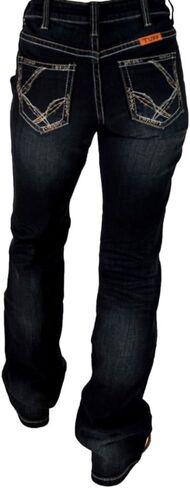 حذاء رياضي من Cowgirl Tuff Western Jeans للنساء ذو ​​قصة طويلة وغسيل متوسط ​​من JTRAIN in Kuwait