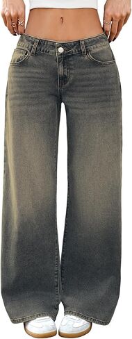 ELLEVEN Low-Rise Baggy Jeans for Women Y2k Wide Leg Loose Denim Pants Stretchy Boyfriend Long Jeans in Saudi Arabia