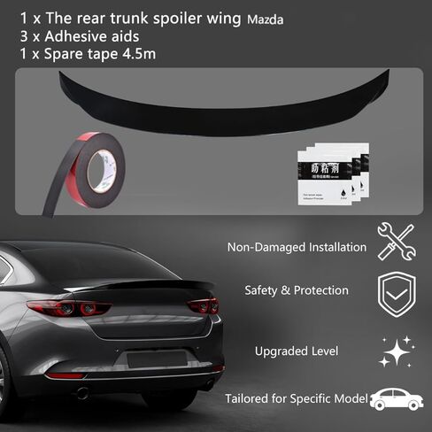 Trunk Lip Spoiler for Mazda 3 2019-2023 Sedan Rear V-Style Spoiler Wing Without Drilling ABS Compatible with Maz-da 3 (Glossy Black) in Saudi Arabia