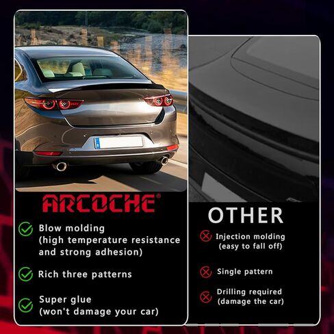Trunk Lip Spoiler for Mazda 3 2019-2023 Sedan Rear V-Style Spoiler Wing Without Drilling ABS Compatible with Maz-da 3 (Glossy Black) in Saudi Arabia