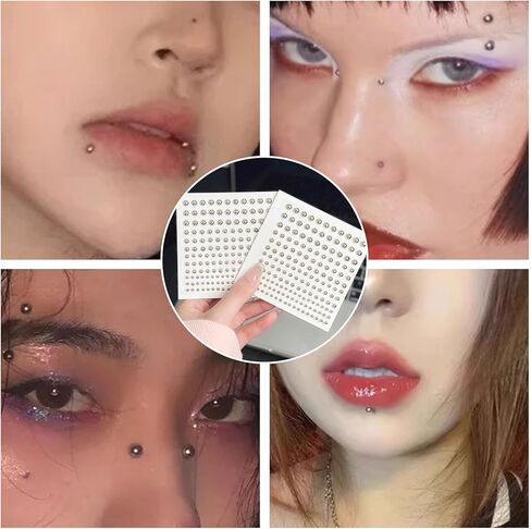 5 Pcs Fake Face Piercings Kit and Faux Lip Rings with Self Adhesive Studs for Eyebrow Snake Bites Nose Lip Ear Non Piercing Accessories for Women Men Cosplay Makeup in Saudi Arabia