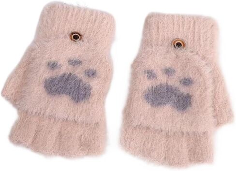 قفازات شتوية محبوكة قفازات على شكل حيوانات قطيفة لقفازات مخلب بدون أصابع مع قفازات دافئة للطعام البارد in Kuwait