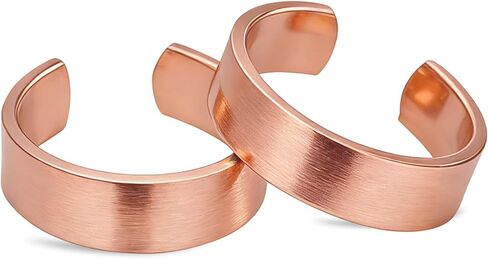 خواتم من النحاس النقي 100% للنساء والرجال (عبوة من قطعتين) — نحاس خام صلب — خواتم مصنوعة يدويًا غير مطلية وقابلة للتعديل ومفتوحة على الطراز التبتي in Kuwait