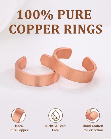 خواتم من النحاس النقي 100% للنساء والرجال (عبوة من قطعتين) — نحاس خام صلب — خواتم مصنوعة يدويًا غير مطلية وقابلة للتعديل ومفتوحة على الطراز التبتي in Kuwait