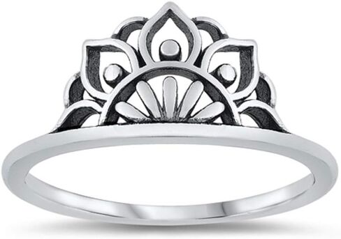 CloseoutWarehouse 925 Sterling Silver Mandala Crown Ring in Saudi Arabia